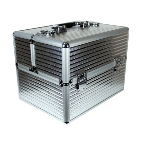 Kuferek kosmetyczny 2 poziomy srebrny