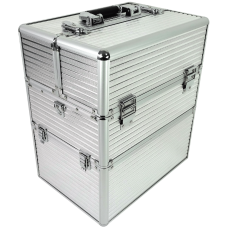 Kuferek kosmetyczny duży 3 poziomy srebrny