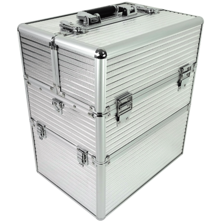 Kuferek kosmetyczny duży 3 poziomy srebrny