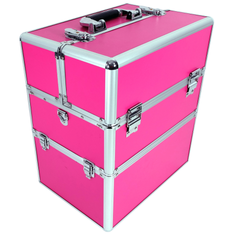 Kuferek kosmetyczny duży 3 poziomy różowy